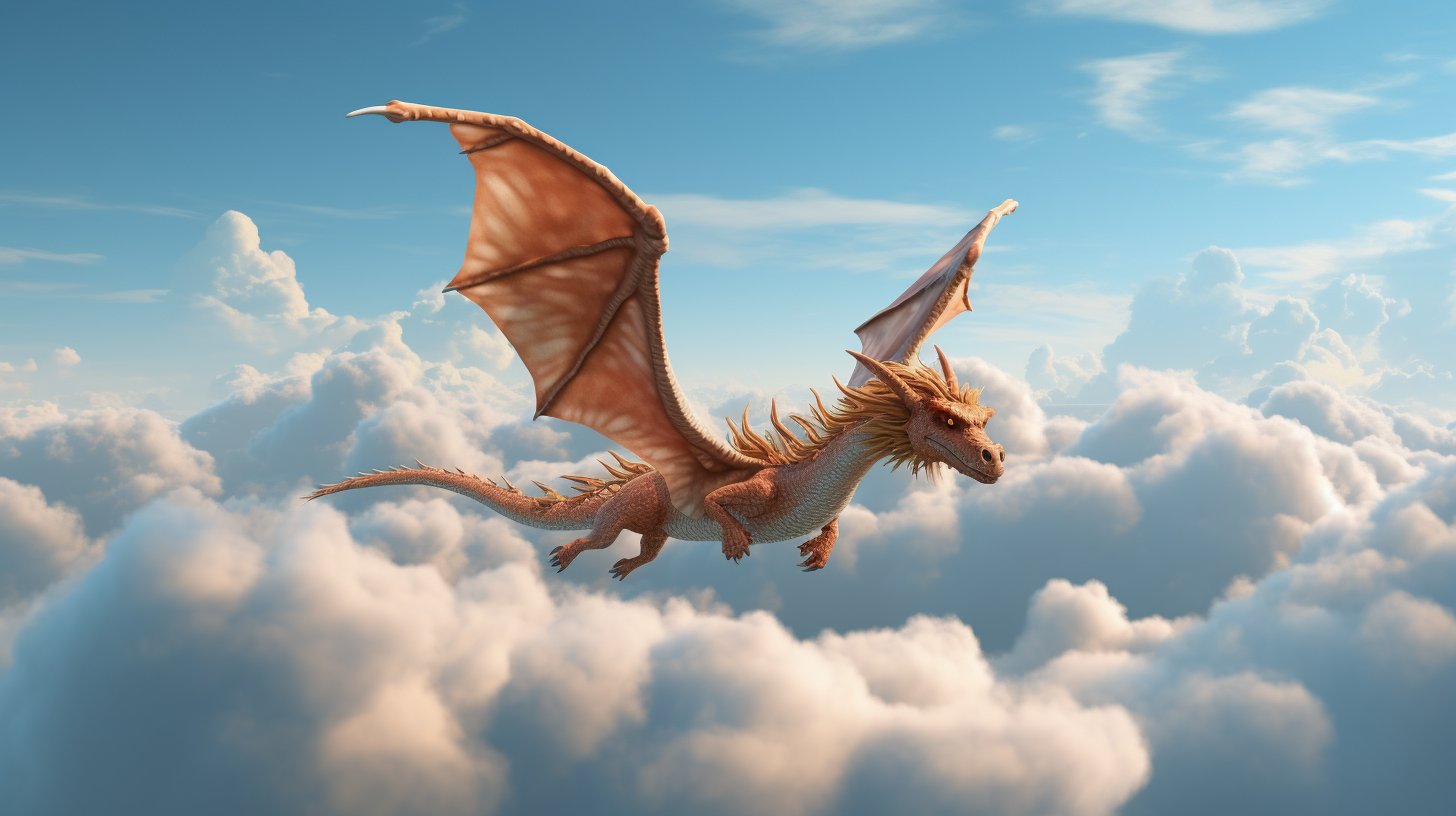 Dragon and Pegasus Flying through Clouds