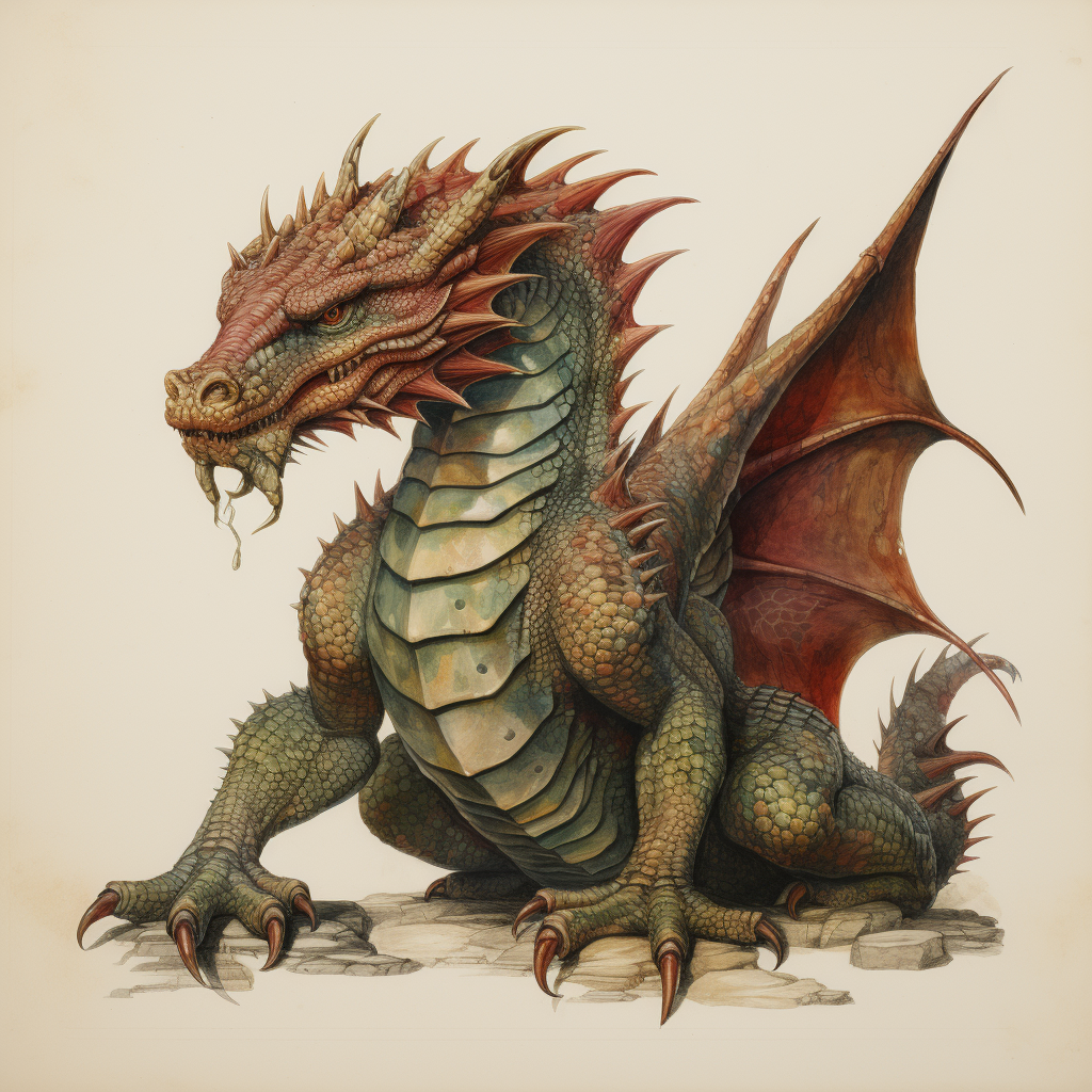 Anthropomorphic dragon with impressive claws and scales