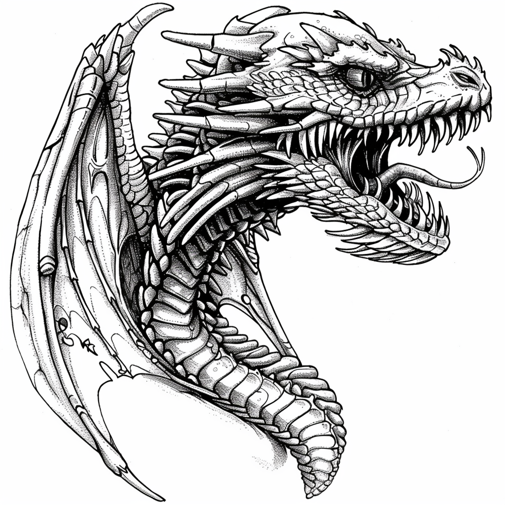 Dragon skeleton coloring page illustration