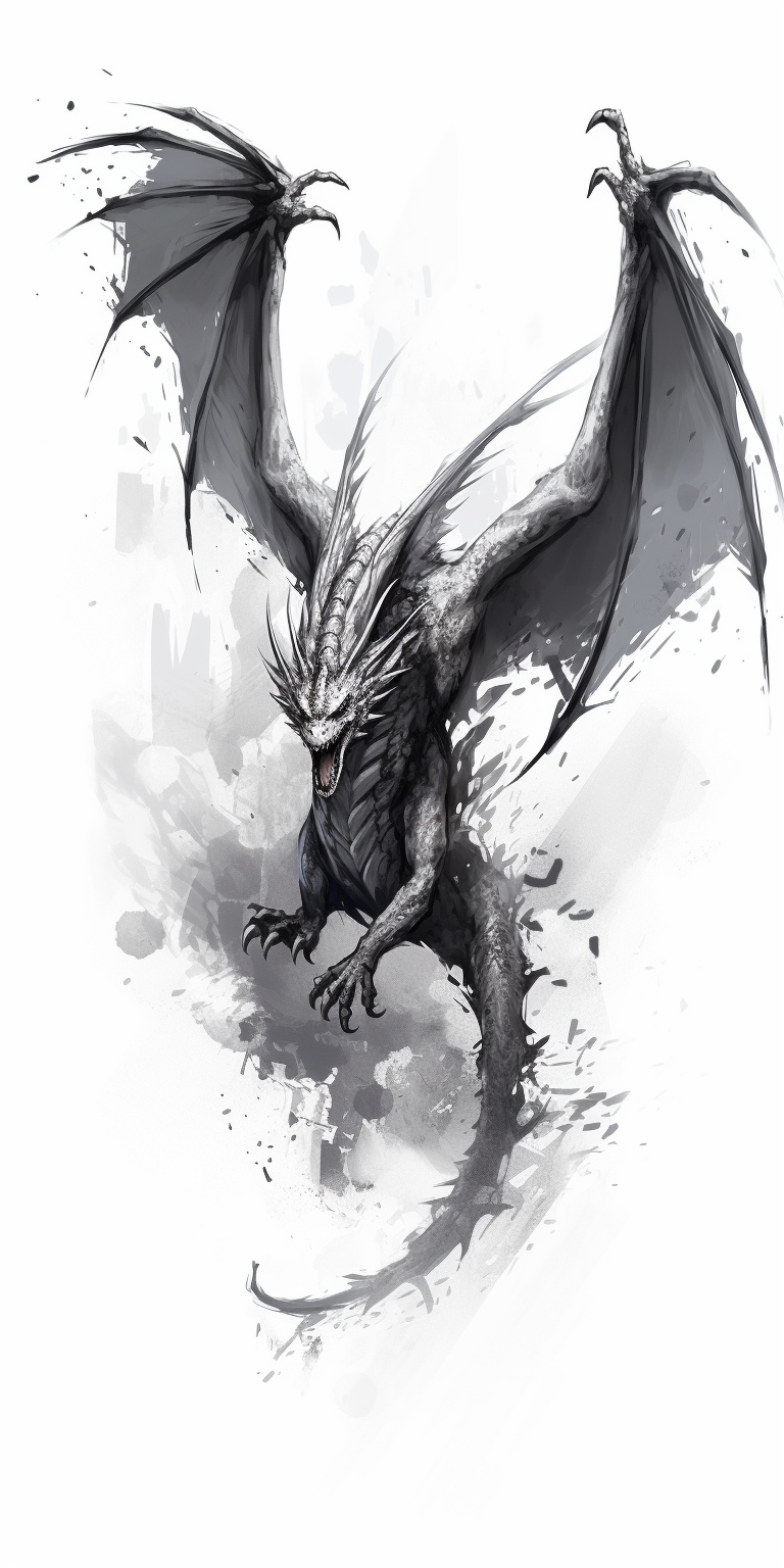 Flying Dragon Sketch on White Background