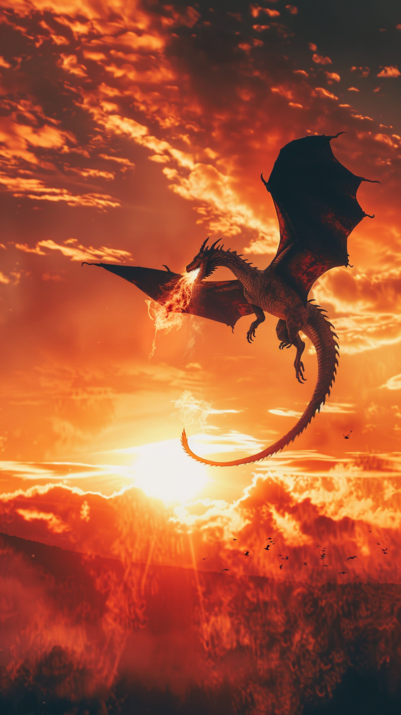 Dragon Flying at Sunset