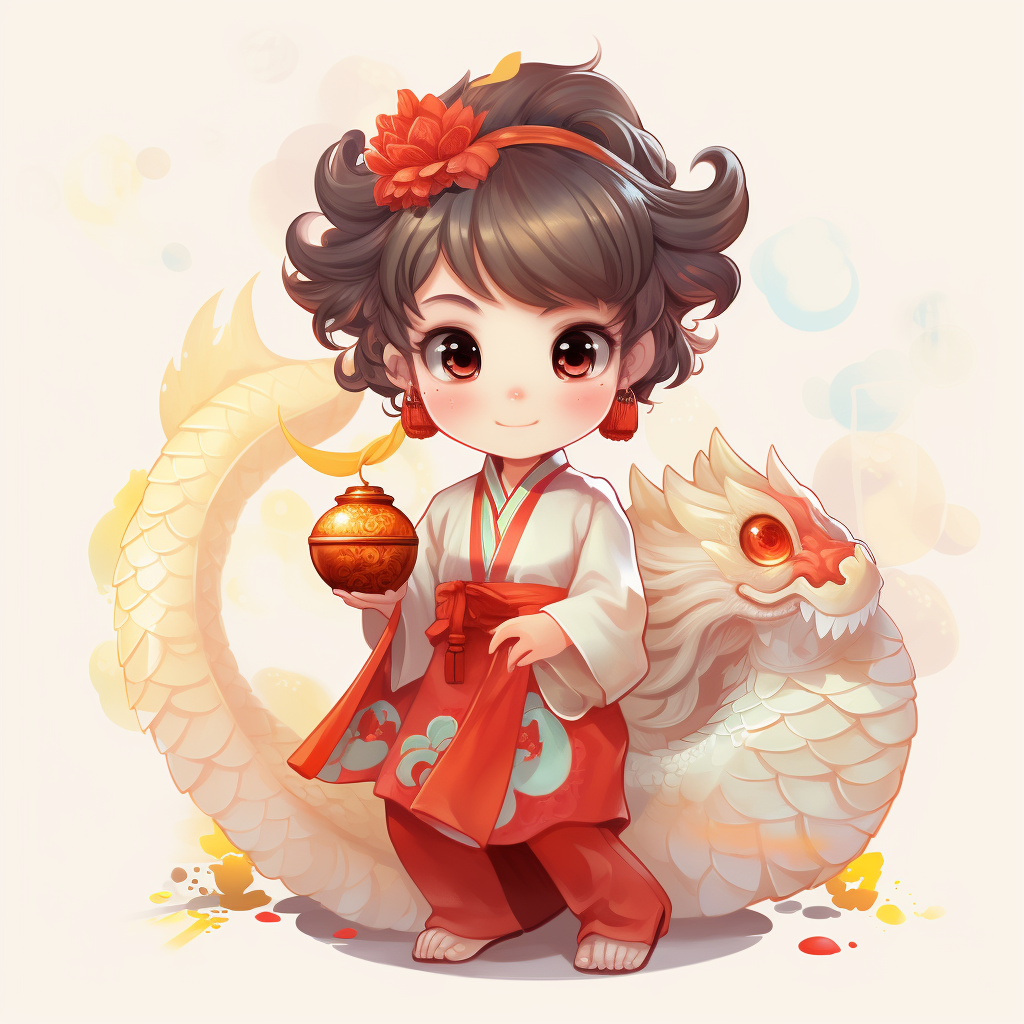 Cute cartoon dragon wearing China-Chic clothing