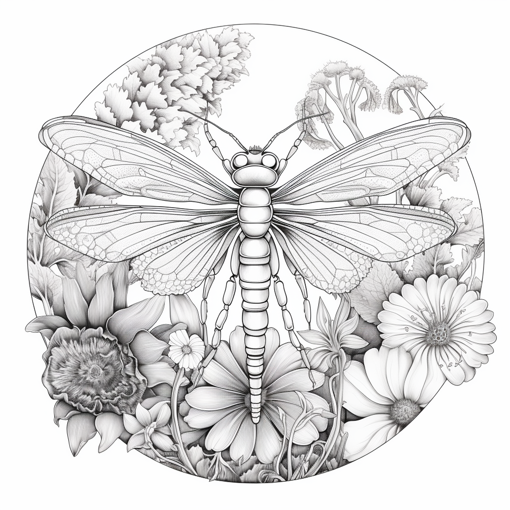 Outline of dragonflies in coloring book