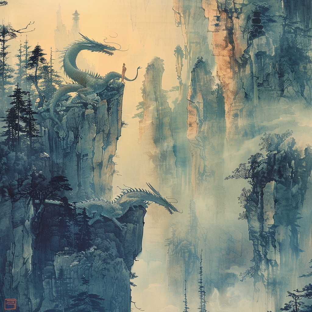 Dragons lounging on cliff mountains