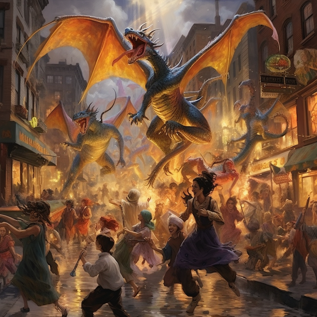 Dragons Swirling Streets New York Witches