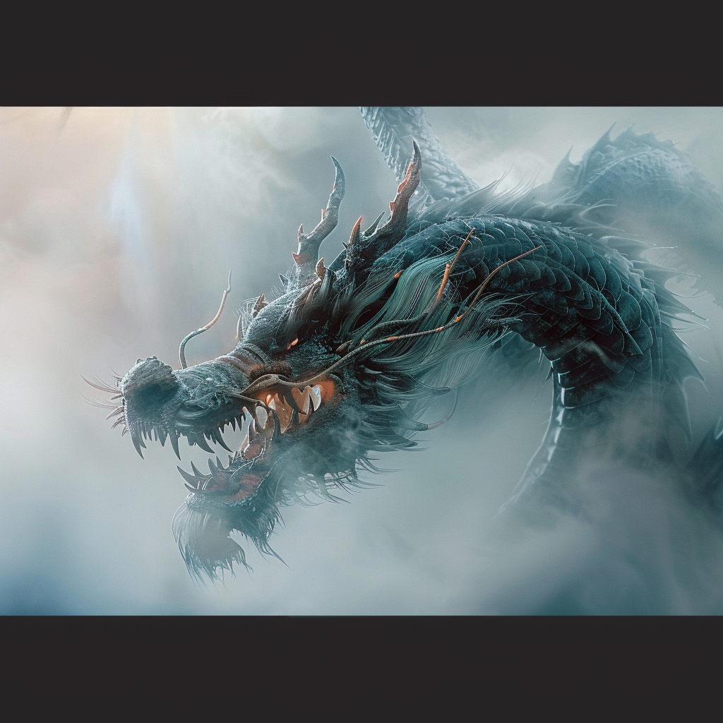 Dragon emerging from fog