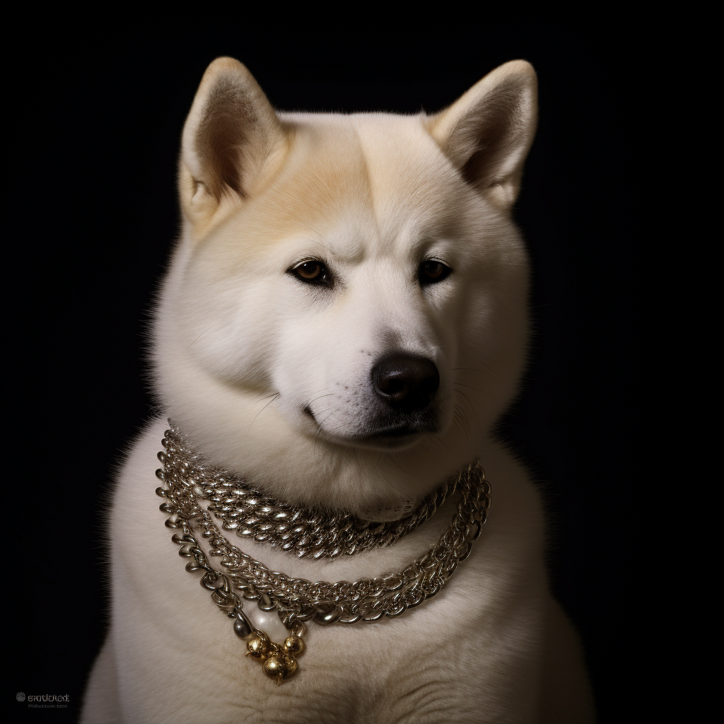 Drake's dog with diamond chain Akita