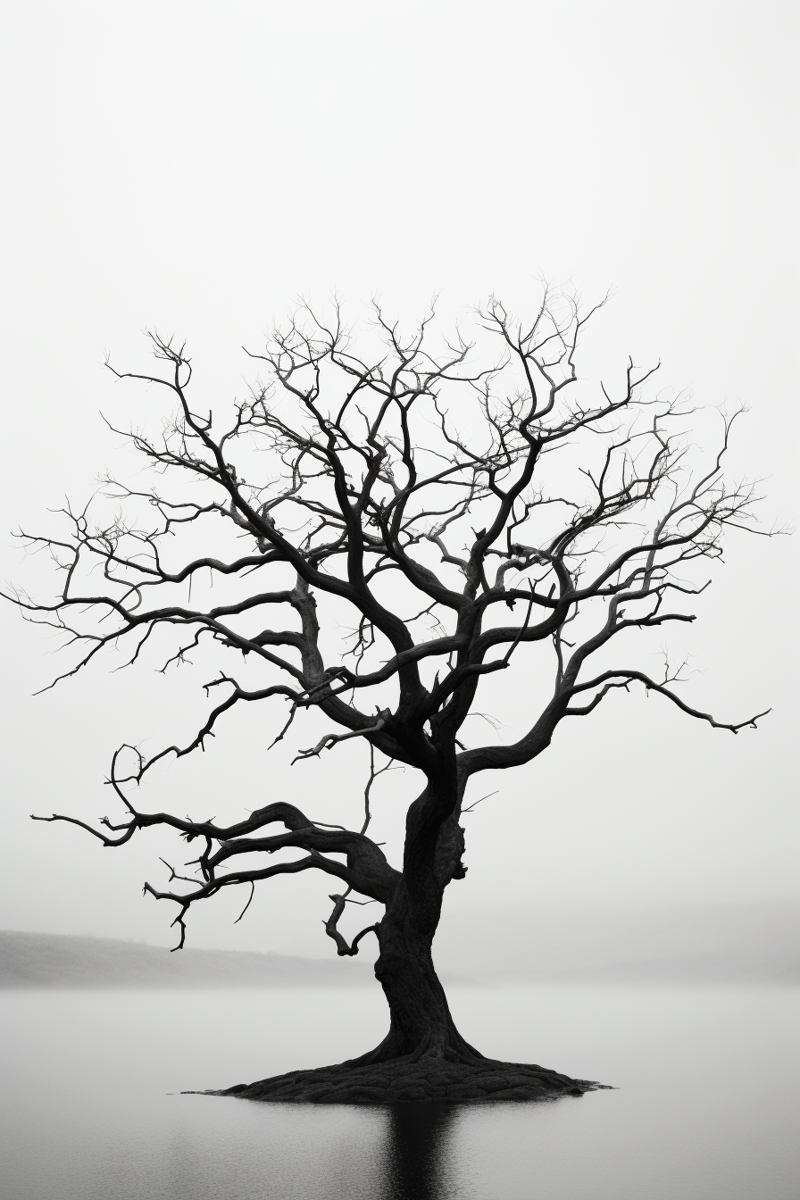 Black and white tree silhouette against a dramatic sky