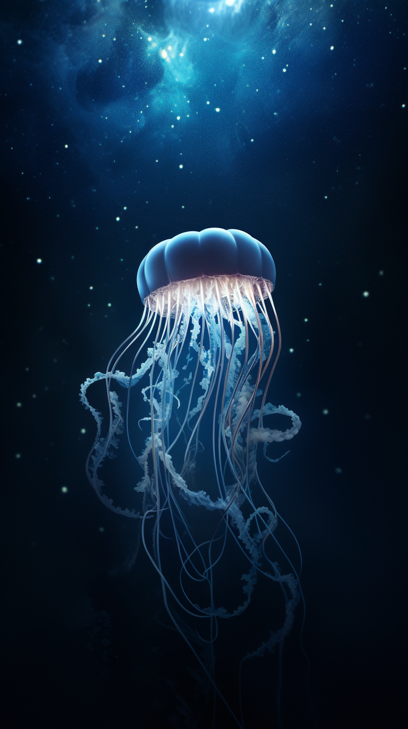 deep ocean with glowing jellyfish