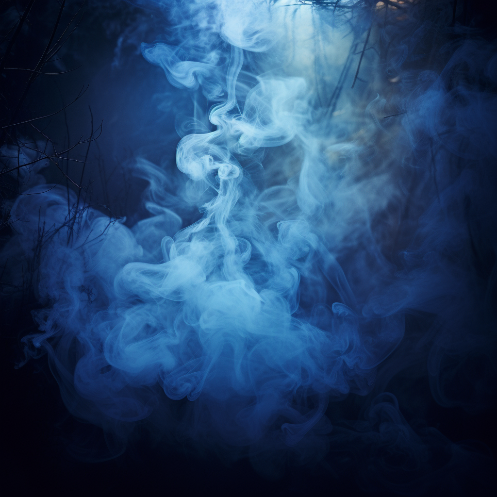 Beautiful blue-lit smoke in the dark