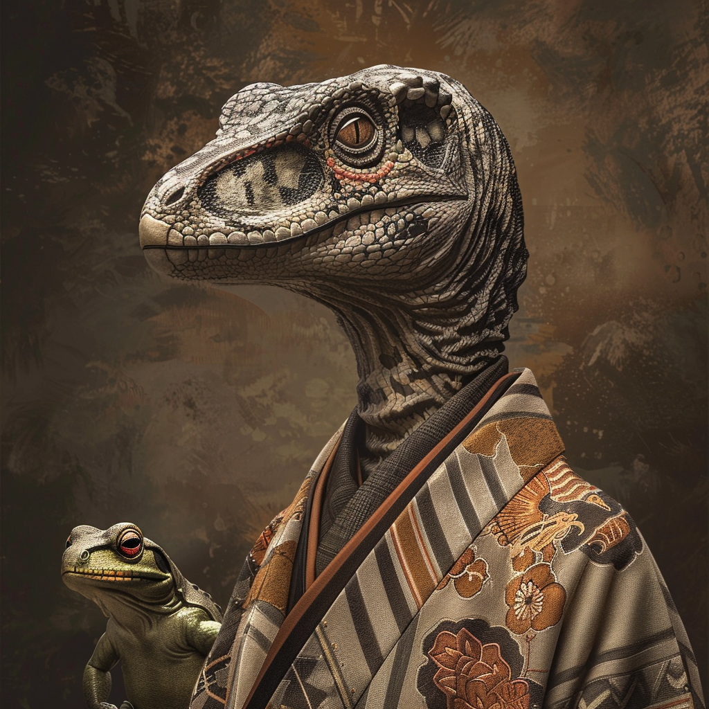 Velociraptor with Kimono and Frog