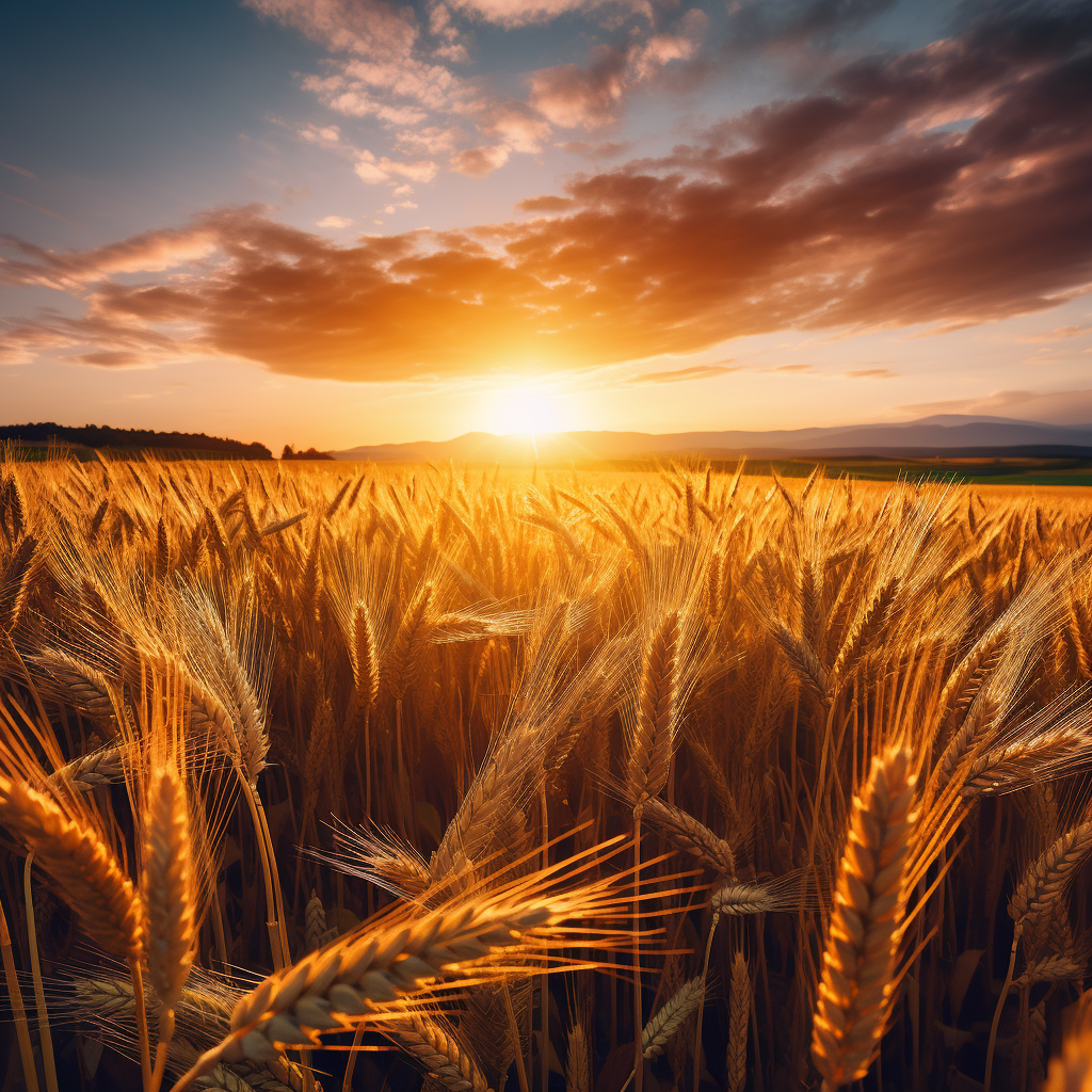 Beautiful wheat field at sunset