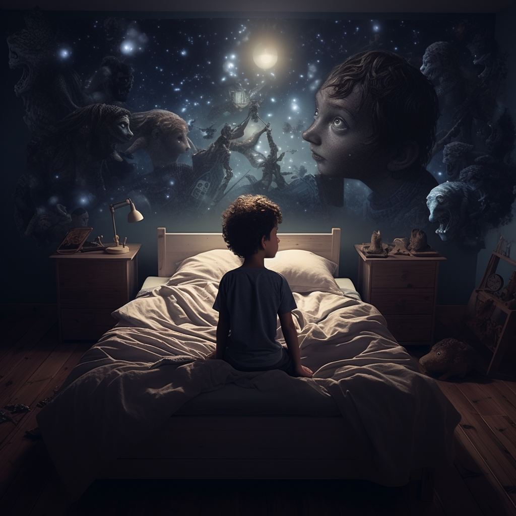 Child dreaming in dark bedroom