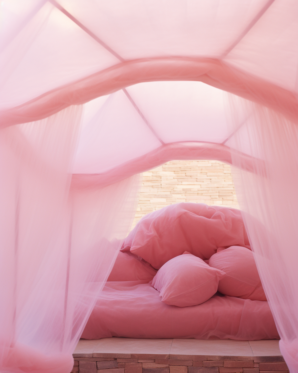 Pink plastic covered dream bedroom in Morocco