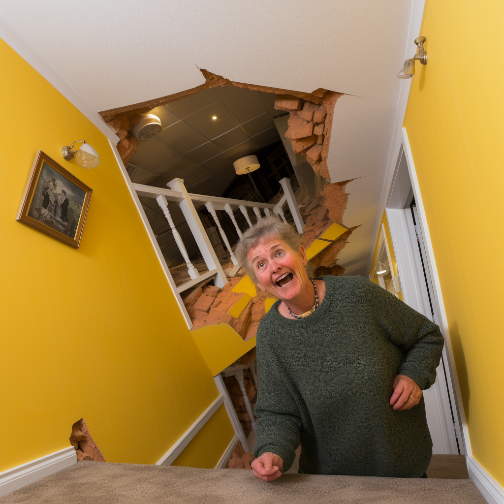 Couple with wonky walls and ceiling