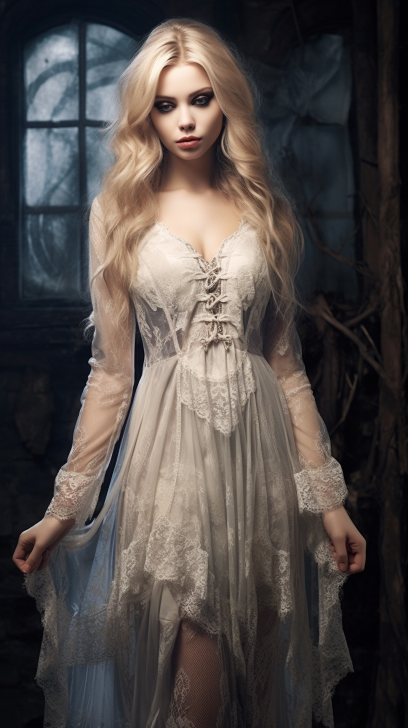 Blonde woman in dreamy lace nightgown