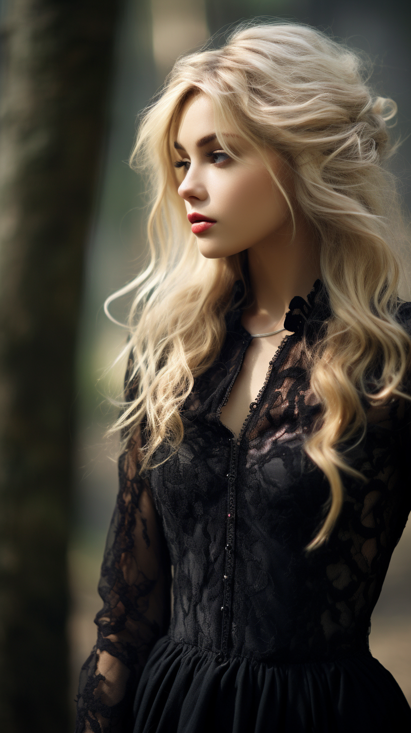 Dream woman with long blonde hair in lace