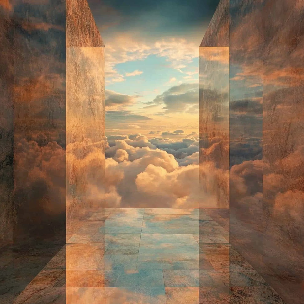 Dreamlike Corridor Reflection Clouds Sunset