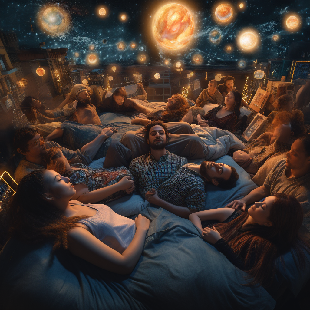 Group of people in nighttime dream circle