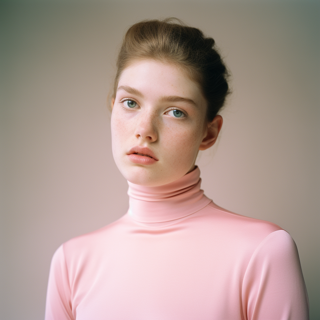 Young female in pink turtle neck shirt