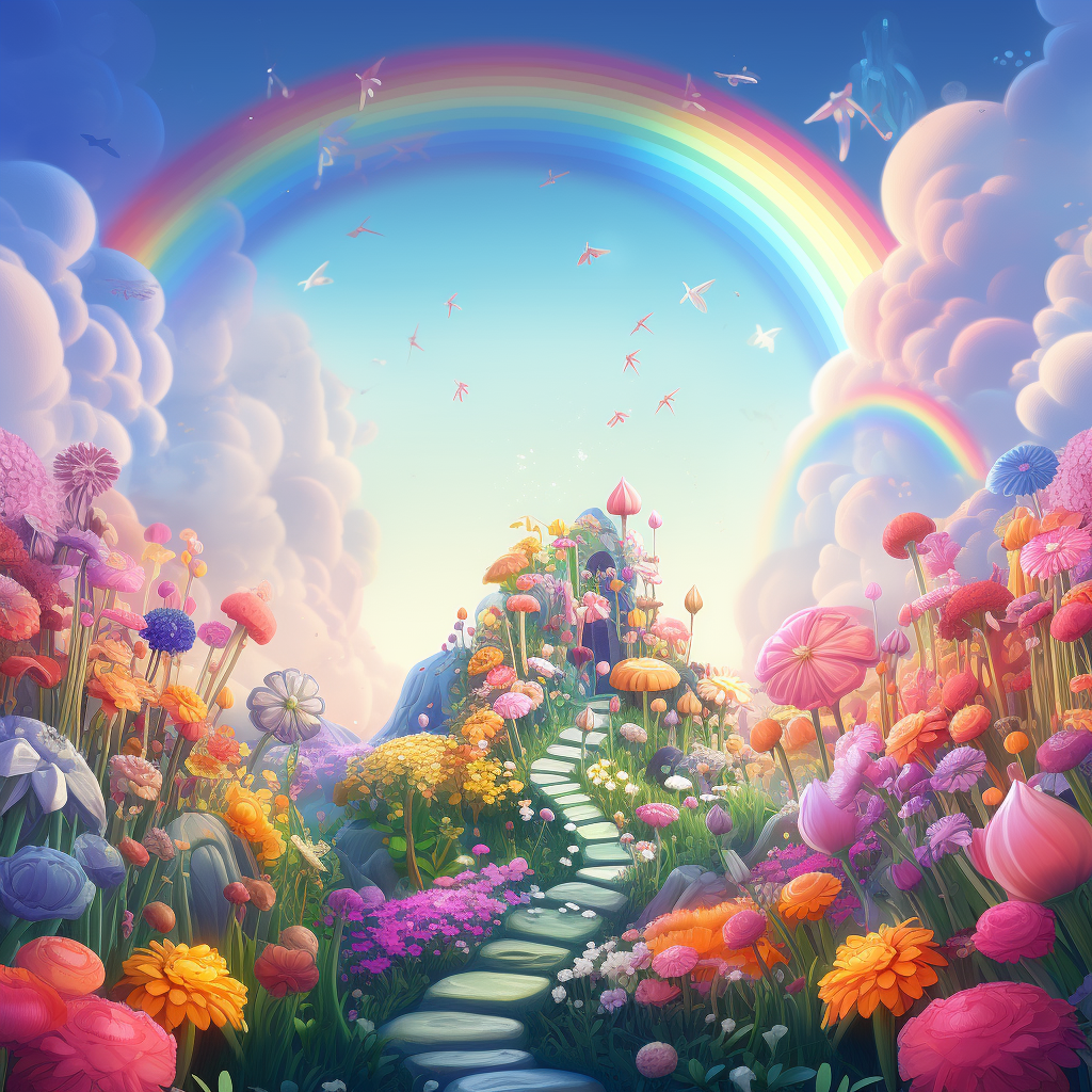 Dreamy Rainbow Fairy Garden Illustration