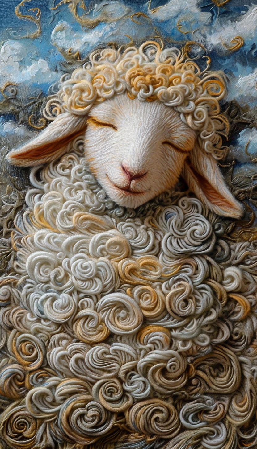 Dreamy Sheep Oil Painting Embroidered Pattern