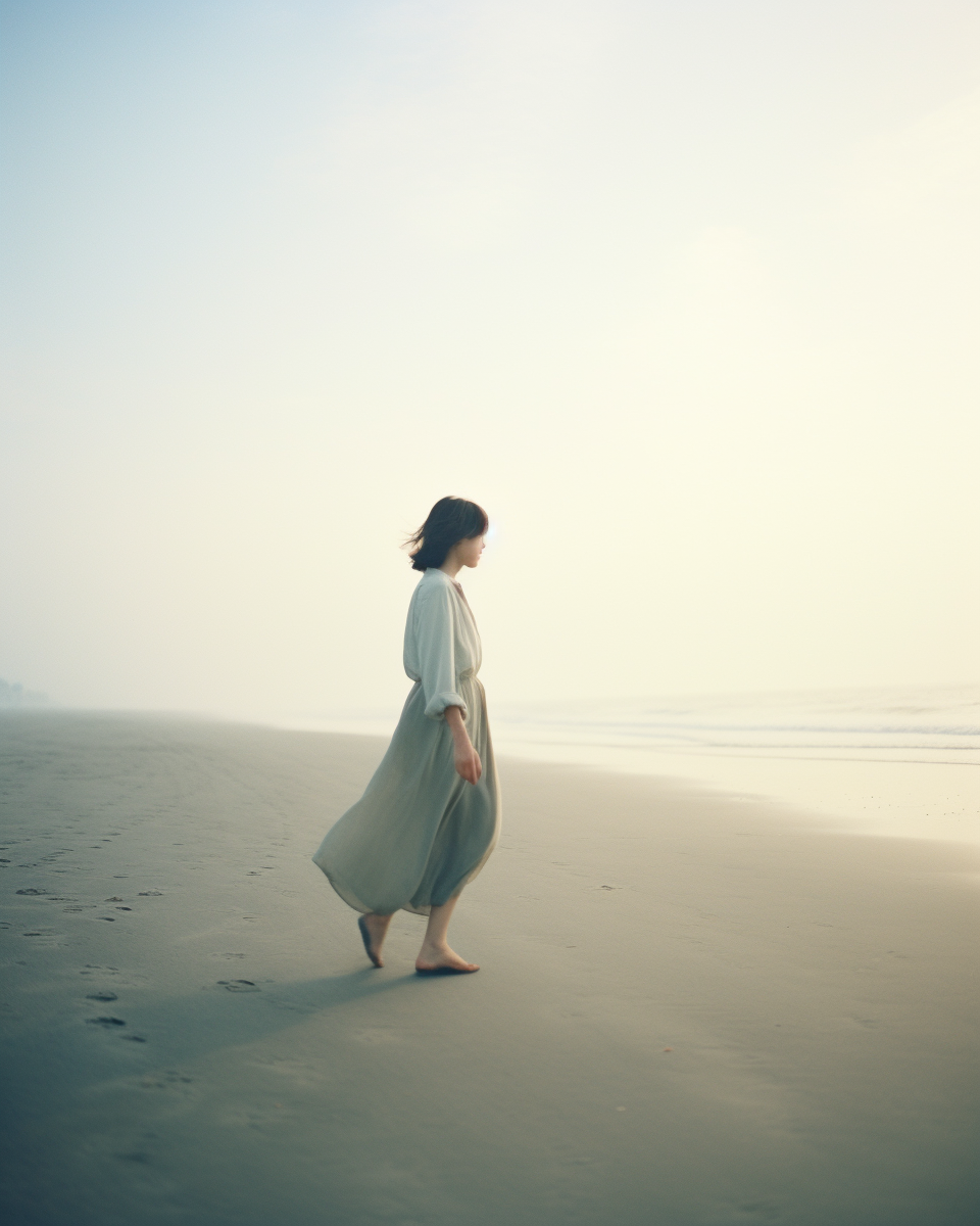 Portrait of a woman walking on the beach