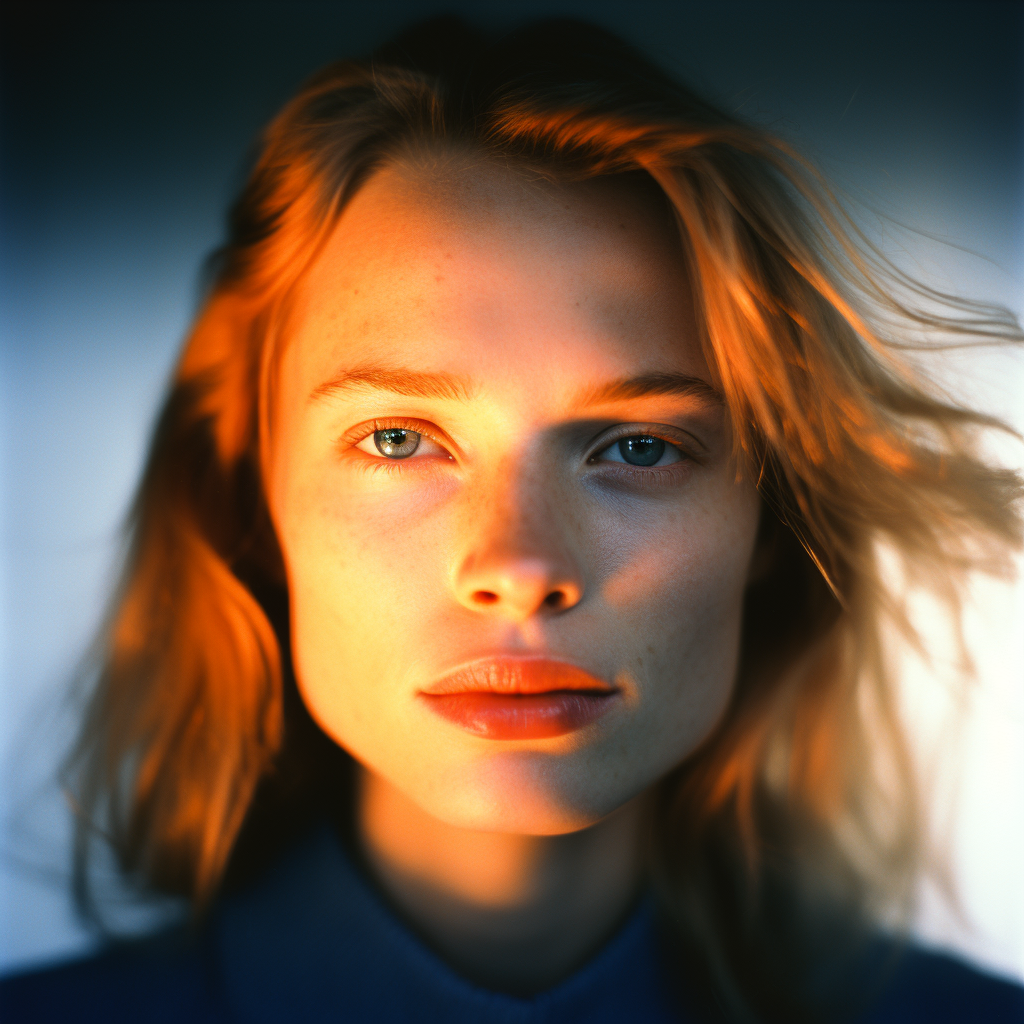 Close-up portrait of a young woman in a dreamy atmosphere