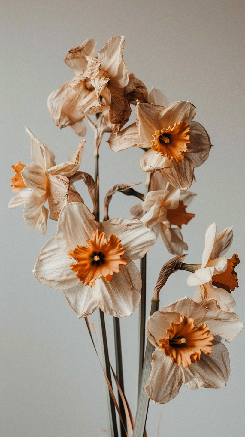 dried daffodils on clear background