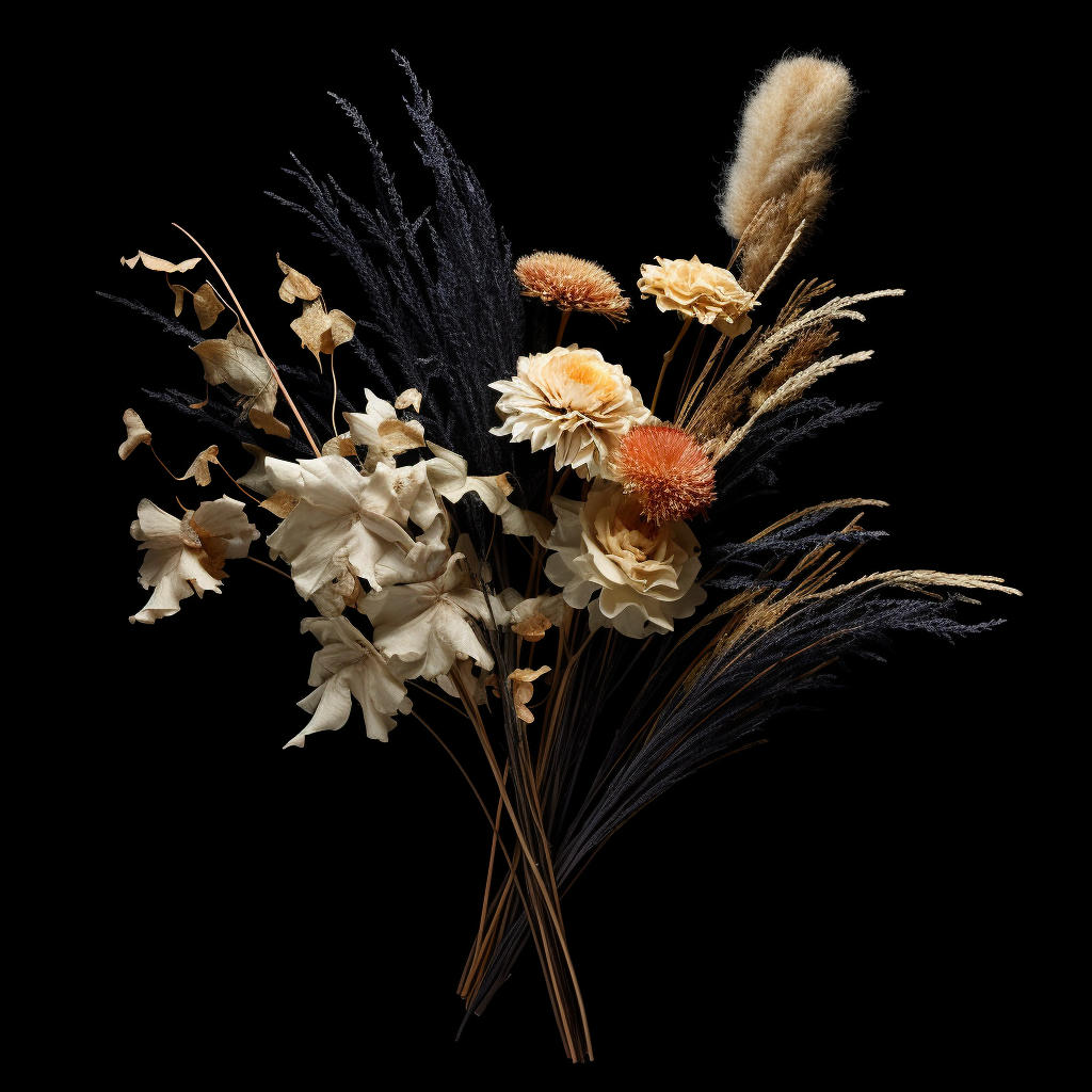 Dried flowers on black background