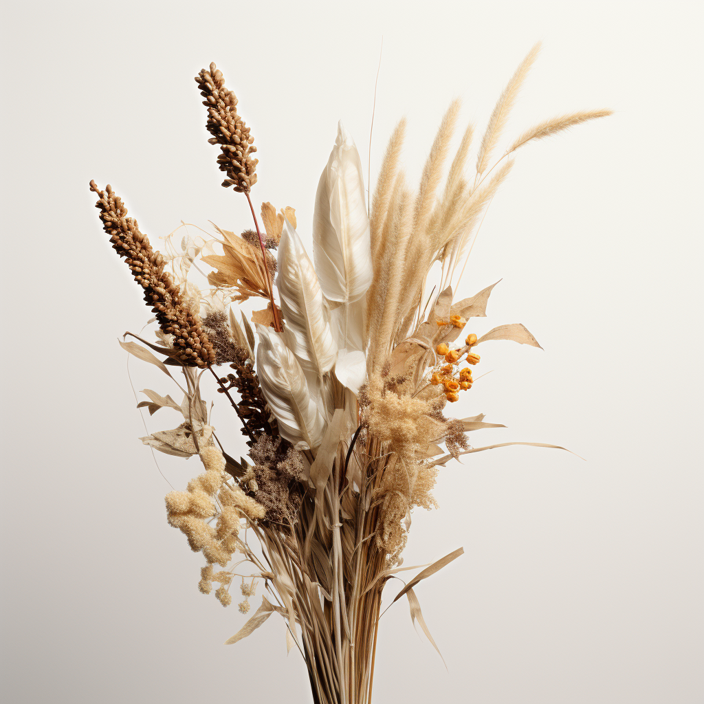 Dried Flowers on Gray Background