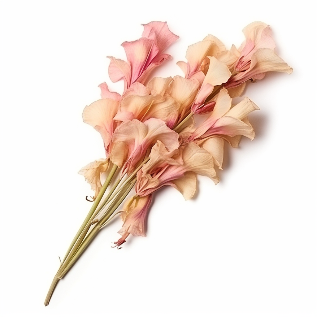 Dried gladiolus on white background