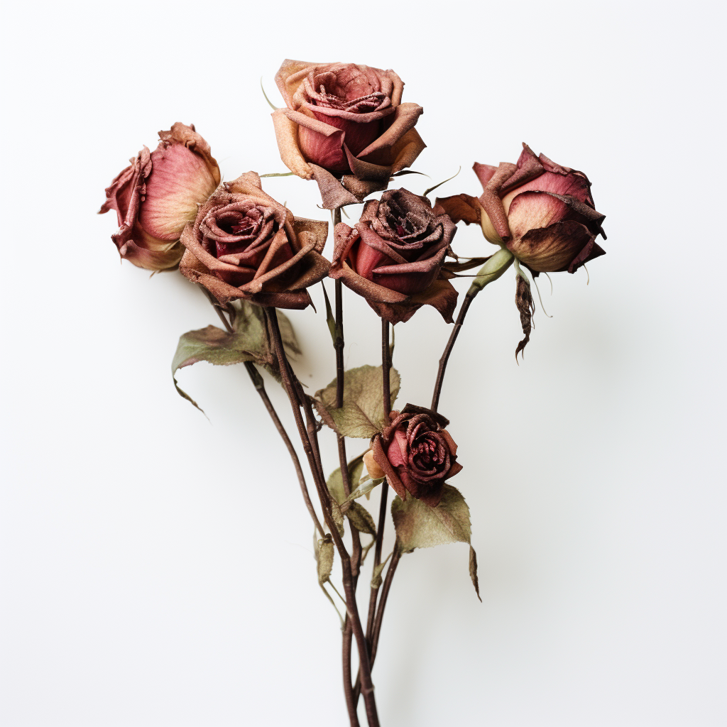 Dried Out Roses on White Background