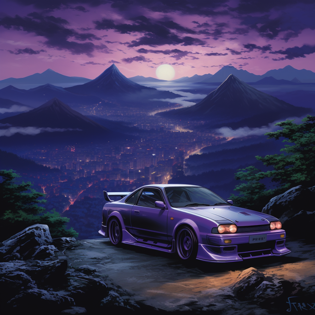 Midnight Purple Nissan Silvia Drifting on Tokyo Mountain