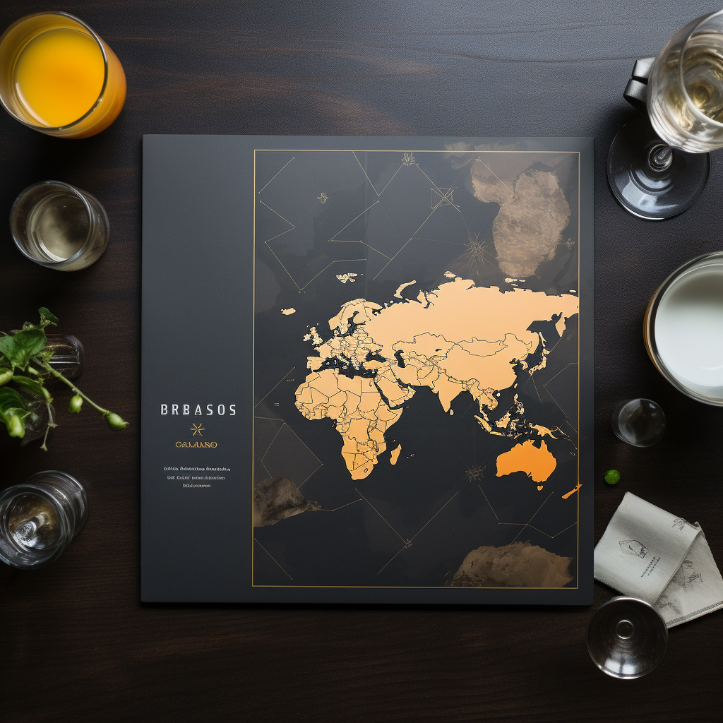 Stylish drinks menu cover with vintage map and crossroads