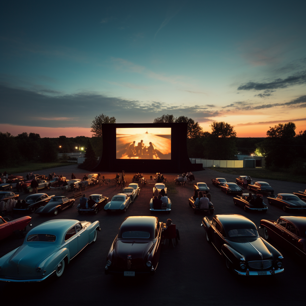 Classic movie drive-in cinema scene