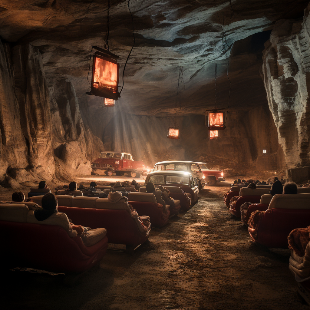 Drive-In Theater with Rusted Cars and Movie Screens