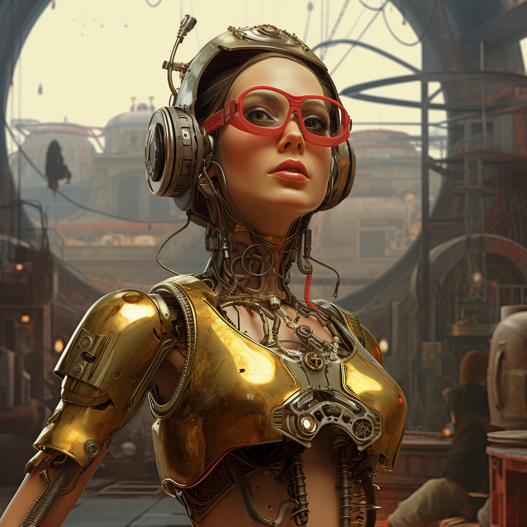 Female droid in futuristic setting