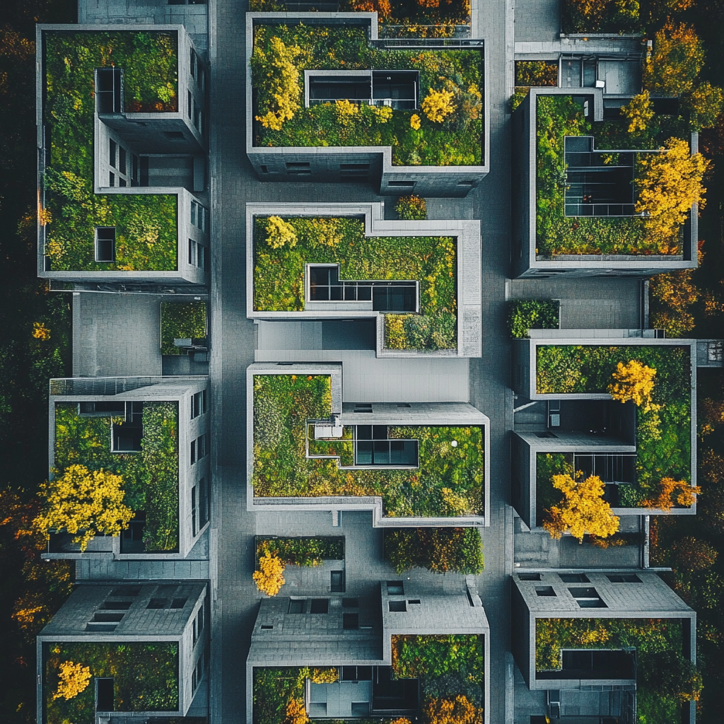 Drone Photo of Green Apartment Building