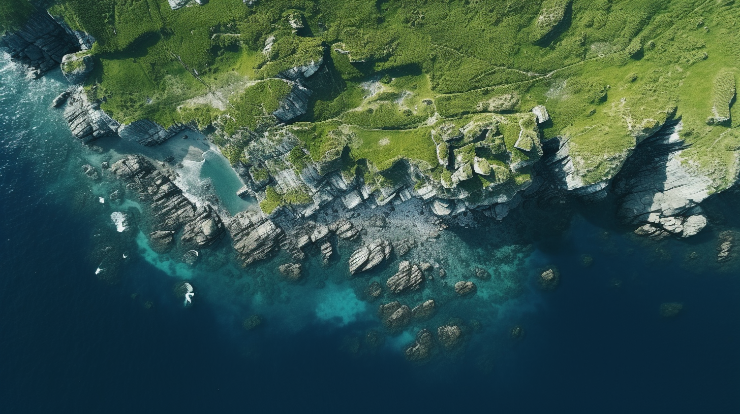 Aerial view of drone flying over scenic landscape