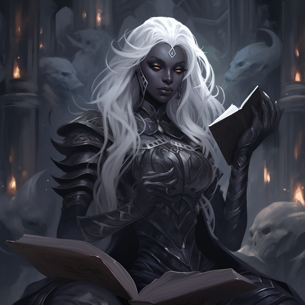 Dark Drow Elf Reading Obsidian Thrones of Books