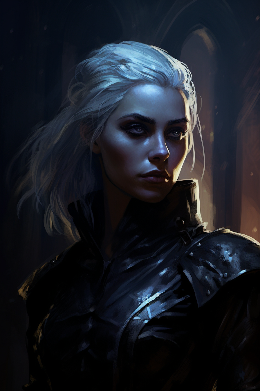 Beautiful Drow Warrior in Black Leather Armor