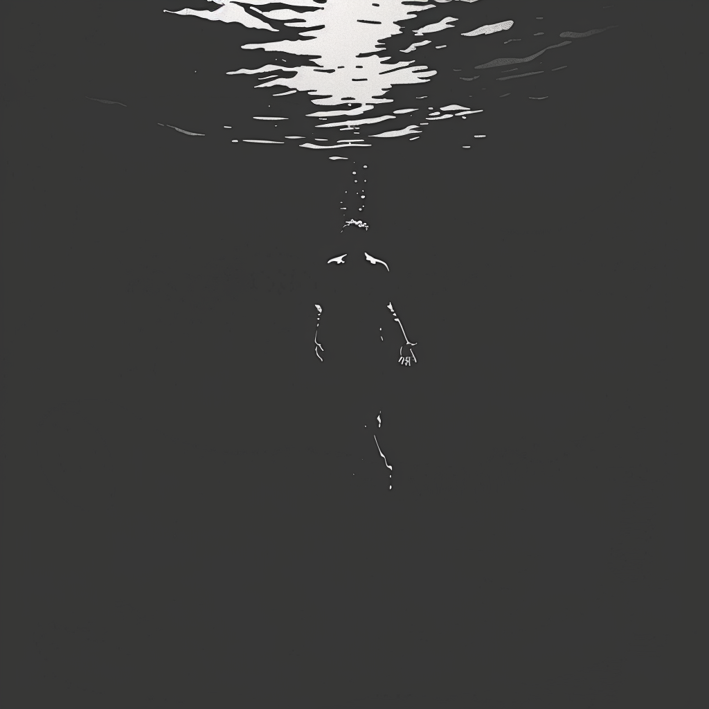 Dark silhouette drowning in water