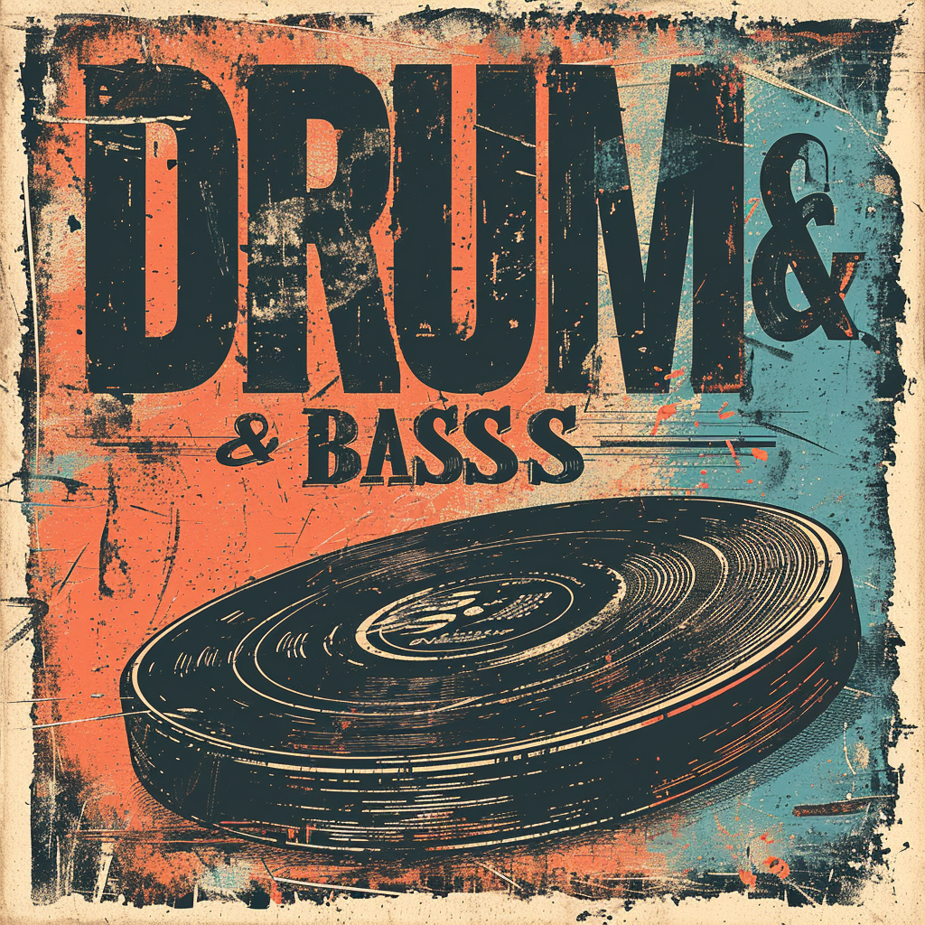 Vintage drum and bass poster illustration