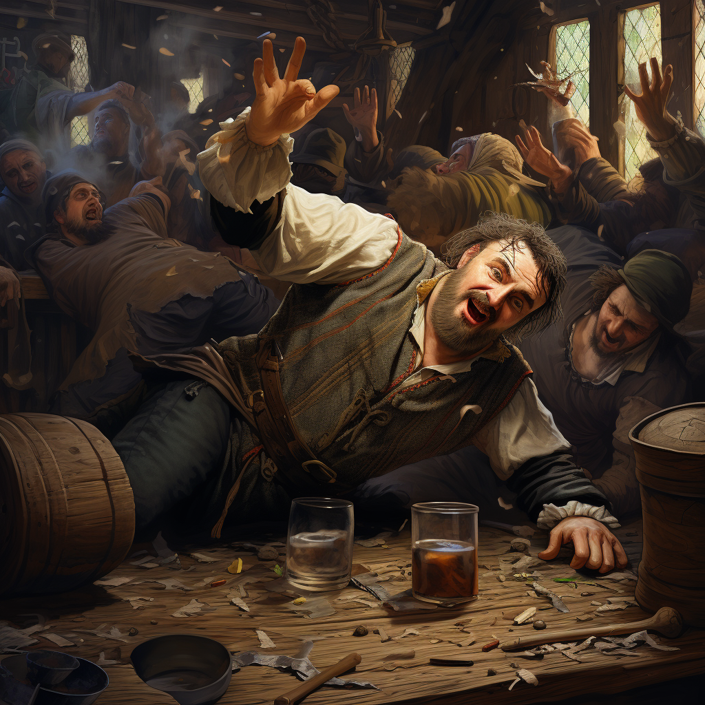 Drunk Medieval Man Dancing in Tavern