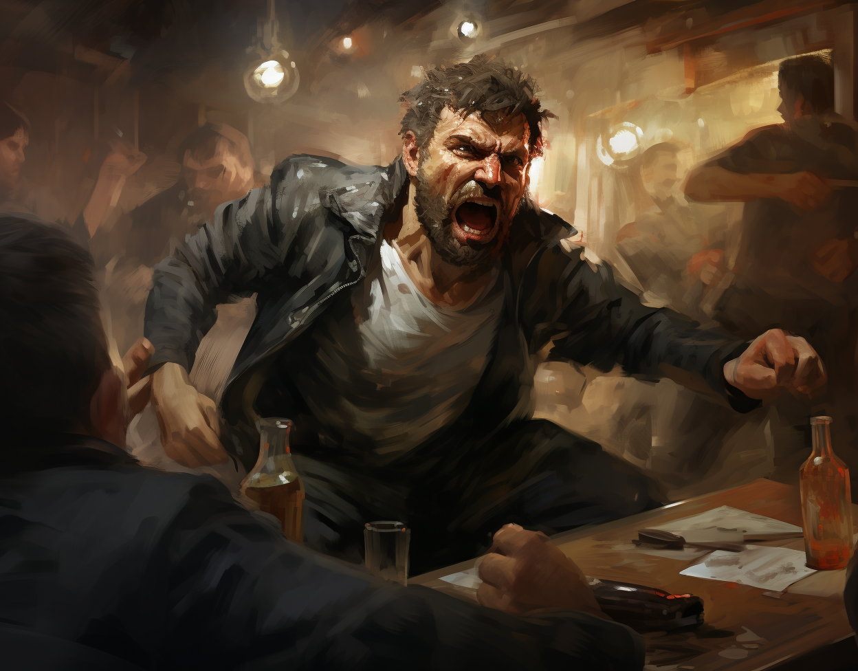 Illustration of a drunken Russian bar fight