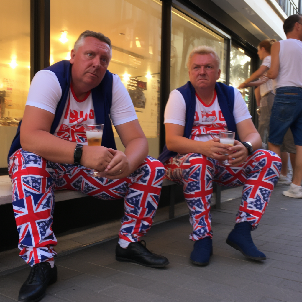 Group of drunken Britons in Costa del Sol