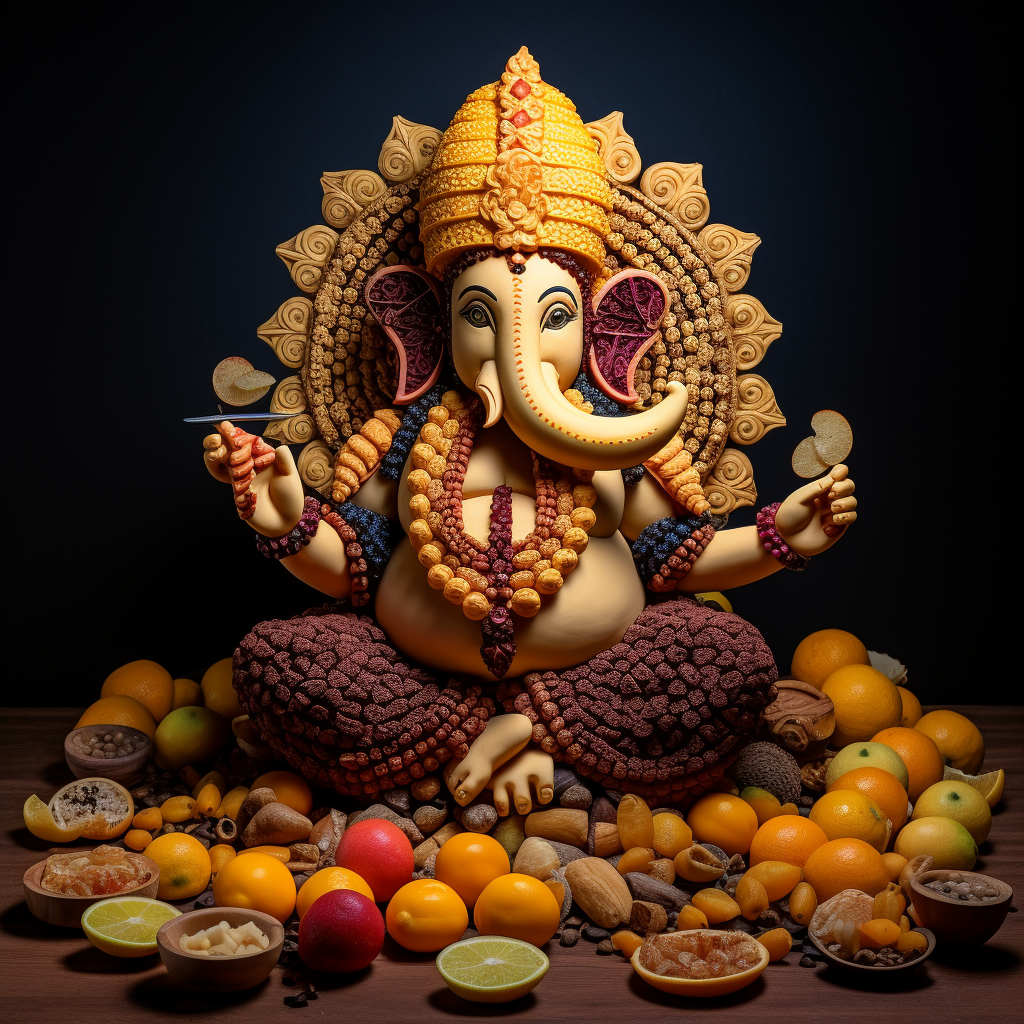 Ganesha sculpture made of dry fruits