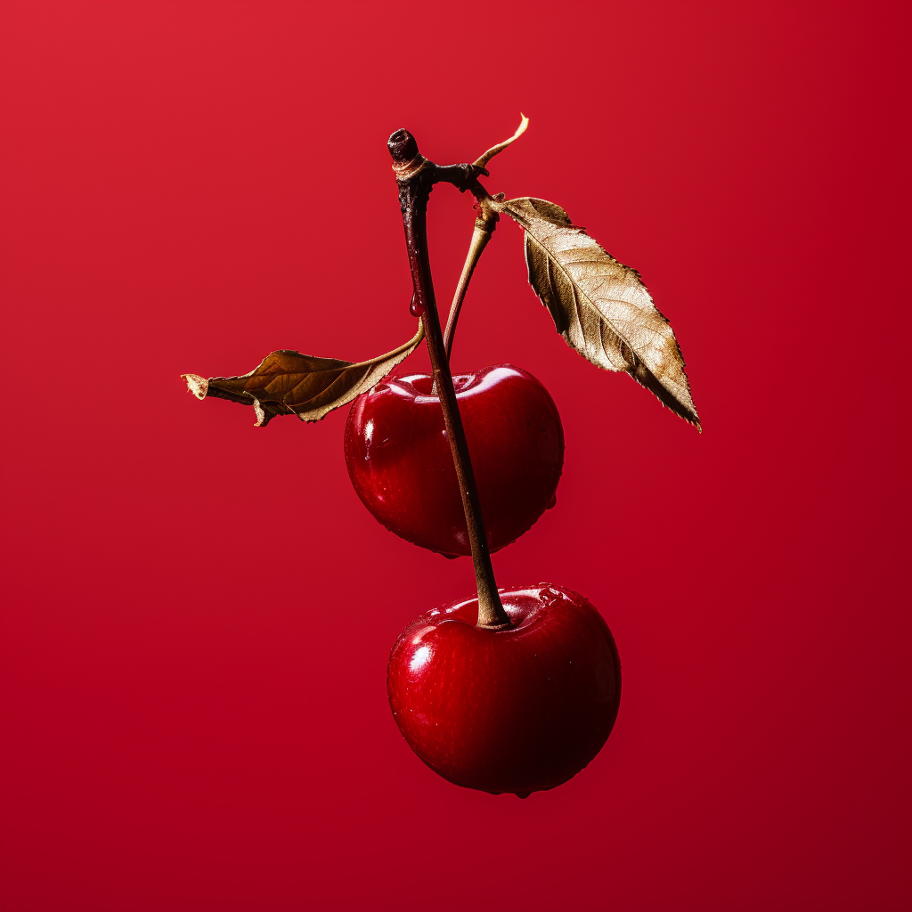 Juicy dry cherry on vibrant red background