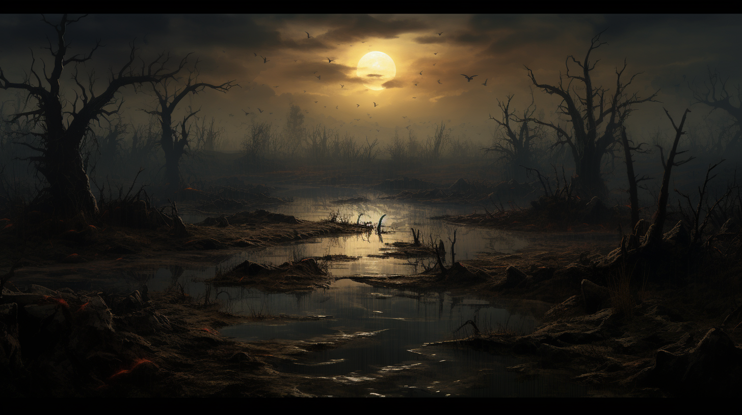 Mysterious dark fantasy swamp landscape